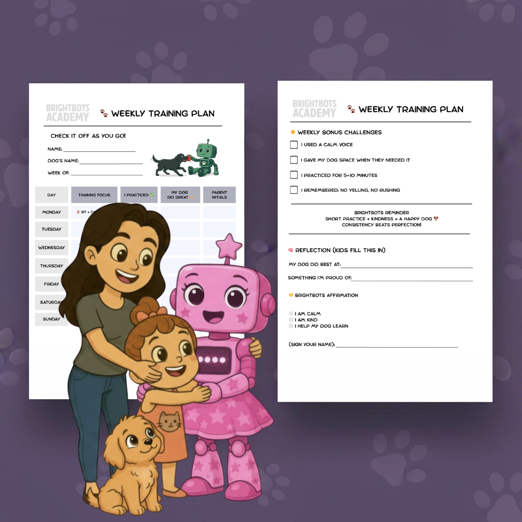 Dog Training for Kids Printable | Gentle Dog Training Schedule for Families | Weekly Chart + Certificate | BrightBots Academy