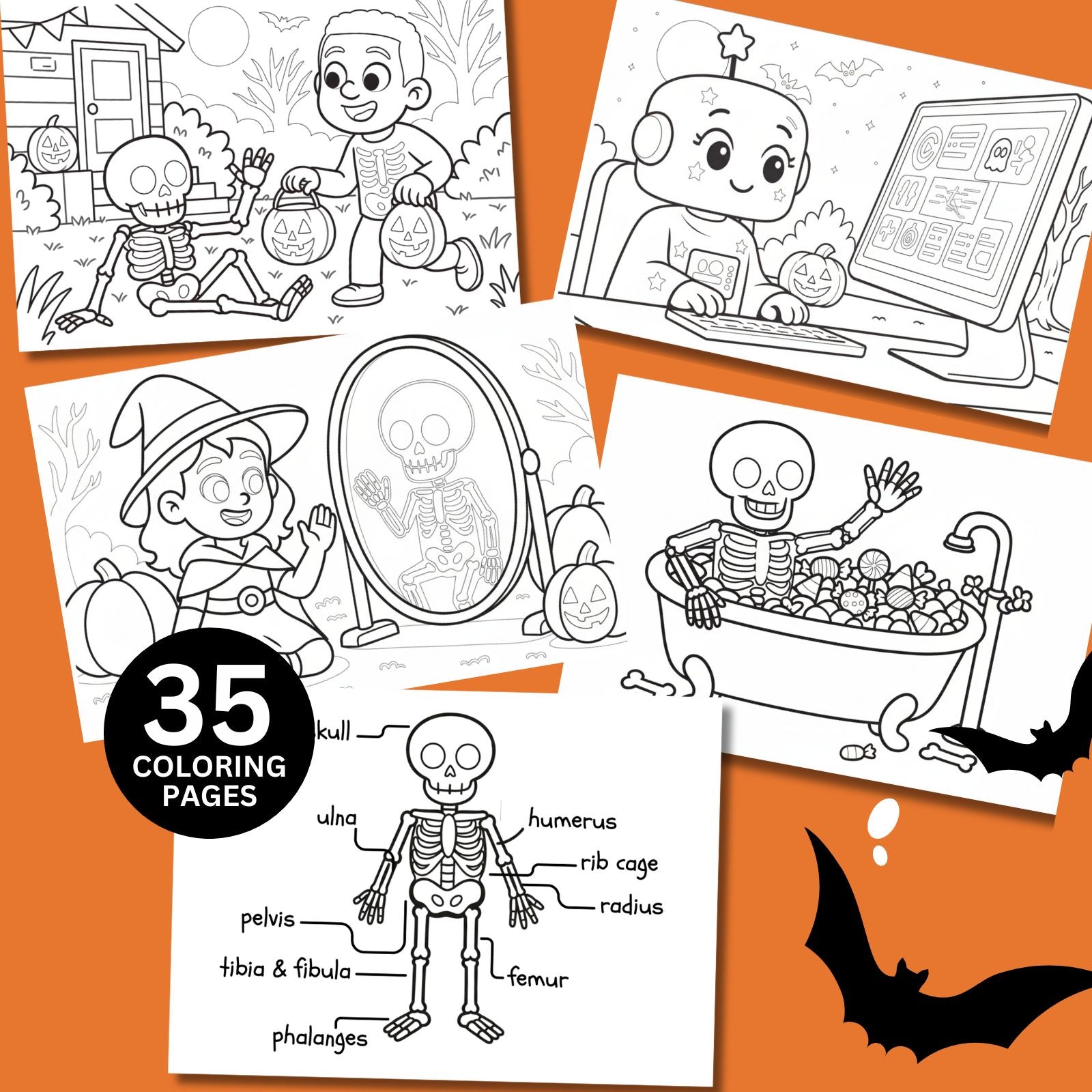 Digital Halloween Coloring Pages from We've Got Bones YouTube Video!
